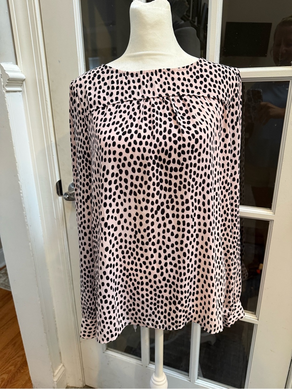 J. Crew Pink Blouse with Black Spot Print